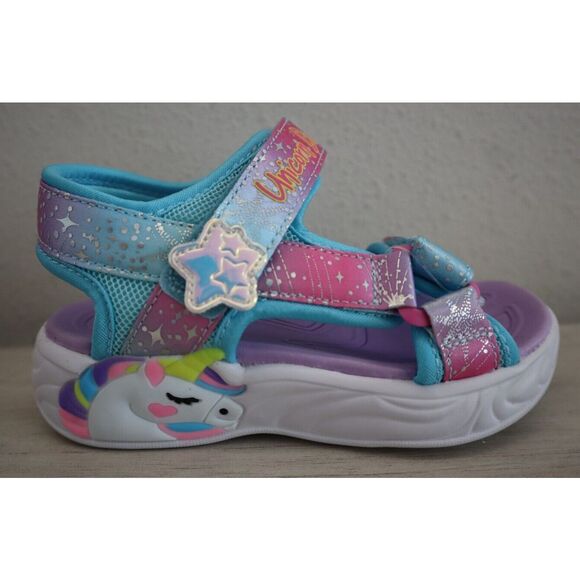 Skechers Youth Girls' Sz 11 Purple Multi Unicorn Dreams Light Up Sandals - Picture 4 of 9